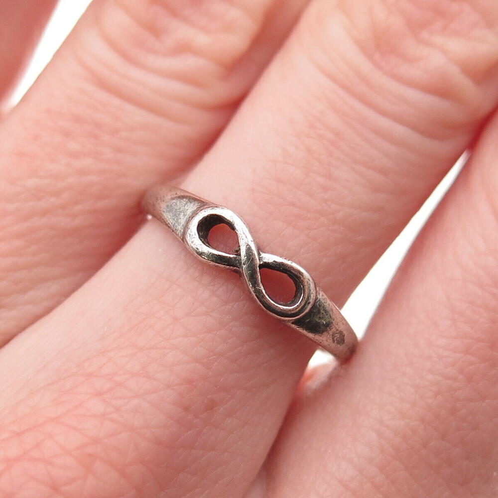 Bee 925 Sterling Silver Vintage Infinity Oxidized Ring Size 7.75